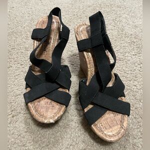 Black Strappy Wedge Sandals